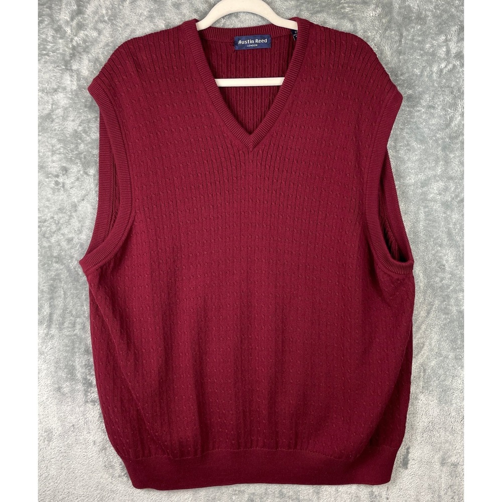 Austin Reed Knit Sweater Vest Mens XXL 2XL Red Cotton Grandpa Old Money Preppy